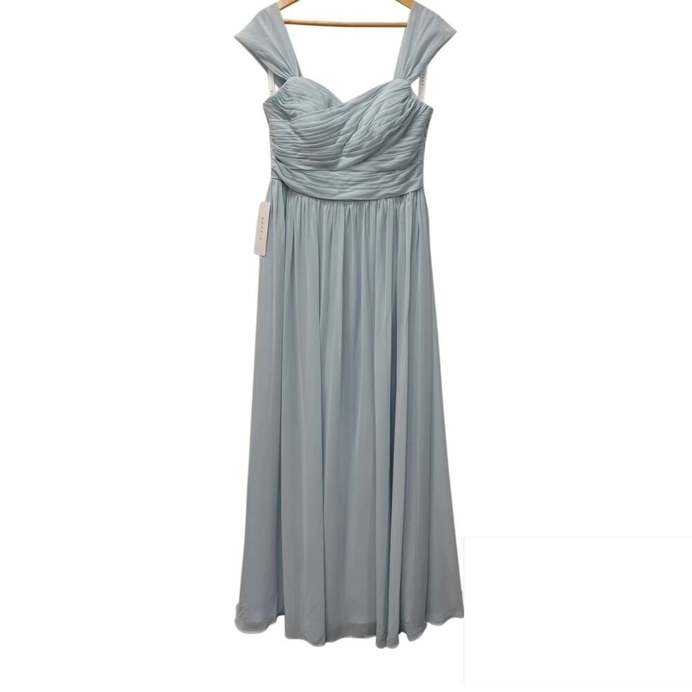 Azazie Chiffon Ruched Bodice Cap Sleeve Bridesmaid Gown Light Blue Size 12